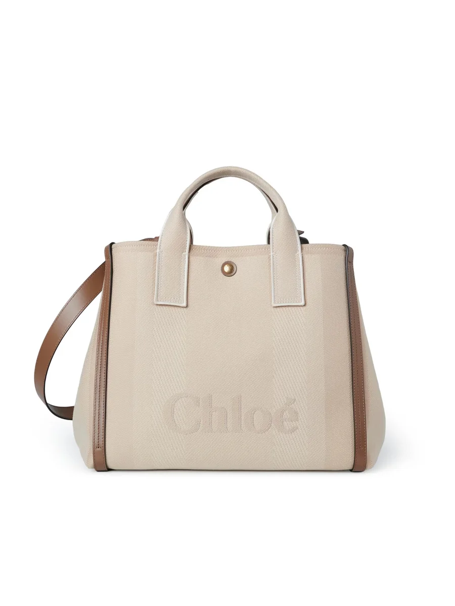 끌로에 캔버스 소재의 Chloé Carry 토트백 Vegetal Beige 제품 사진 끌로에 캔버스 소재의 Chloé Carry 토트백 Vegetal Beige 제품 사진