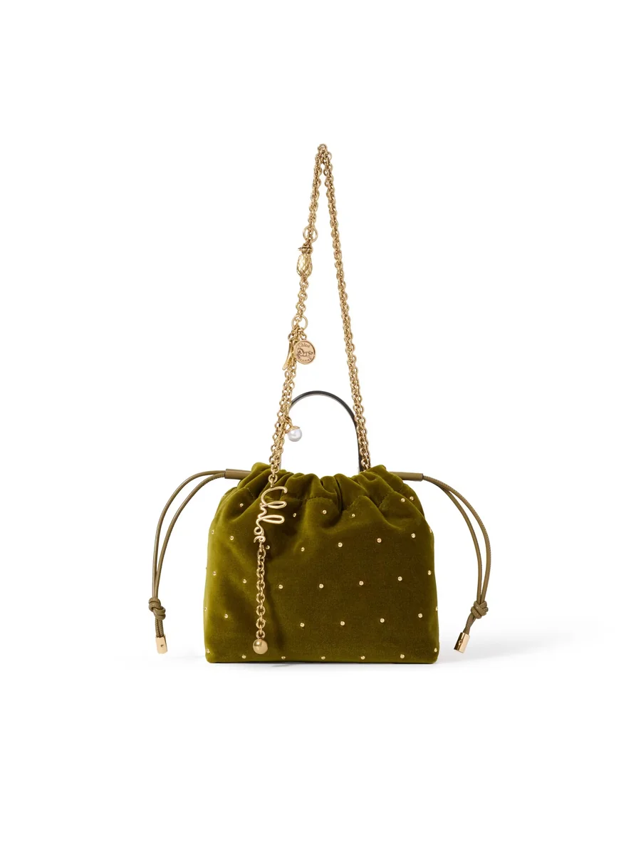 끌로에 스터드 벨벳 미니 Chloé Icons 체인 숄더백 Sweet Khaki 제품 사진 끌로에 스터드 벨벳 미니 Chloé Icons 체인 숄더백 Sweet Khaki 제품 사진