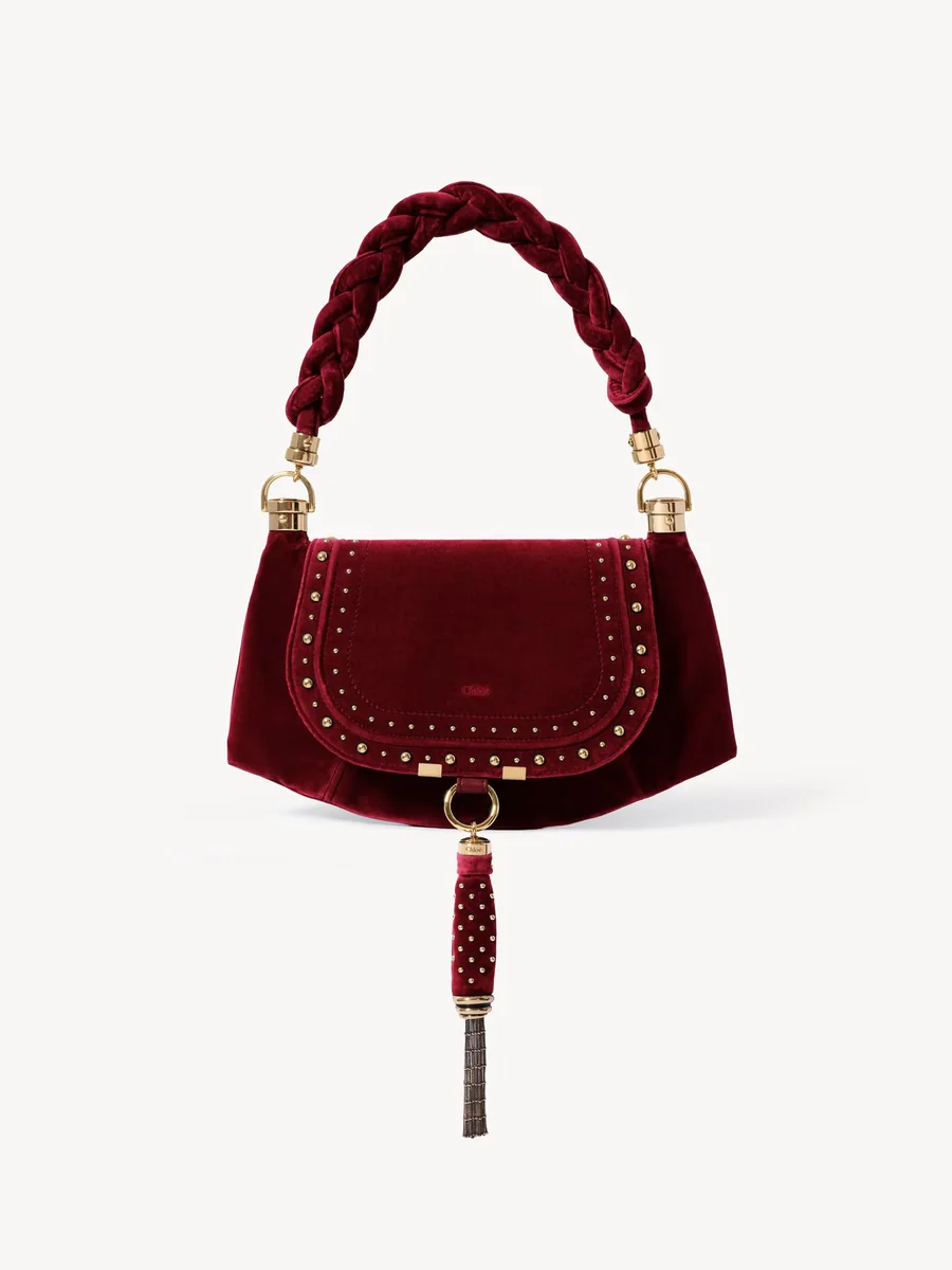끌로에 스터드 벨벳 스몰 Marcie Foulard 호보백 Burnt Red 제품 사진
