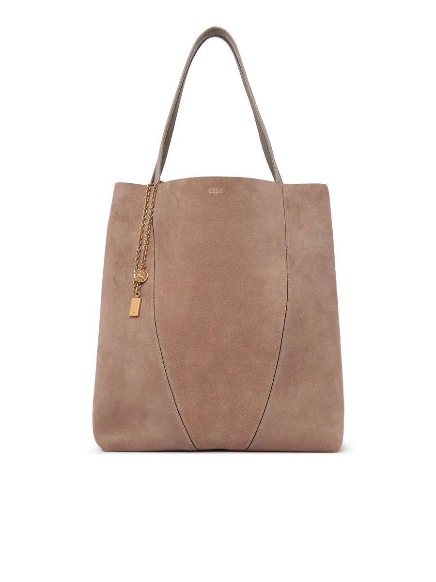 끌로에 스웨이드 가죽 라지 Chloé Spin 토트 백 Motty Grey 제품 사진 끌로에 스웨이드 가죽 라지 Chloé Spin 토트 백 Motty Grey 제품 사진