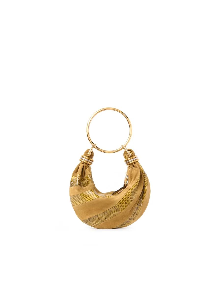 끌로에 스웨이드 가죽 & 스네이크스킨 미니 Bracelet Hobo Bag Gold Khaki 제품 사진 끌로에 스웨이드 가죽 & 스네이크스킨 미니 Bracelet Hobo Bag Gold Khaki 제품 사진